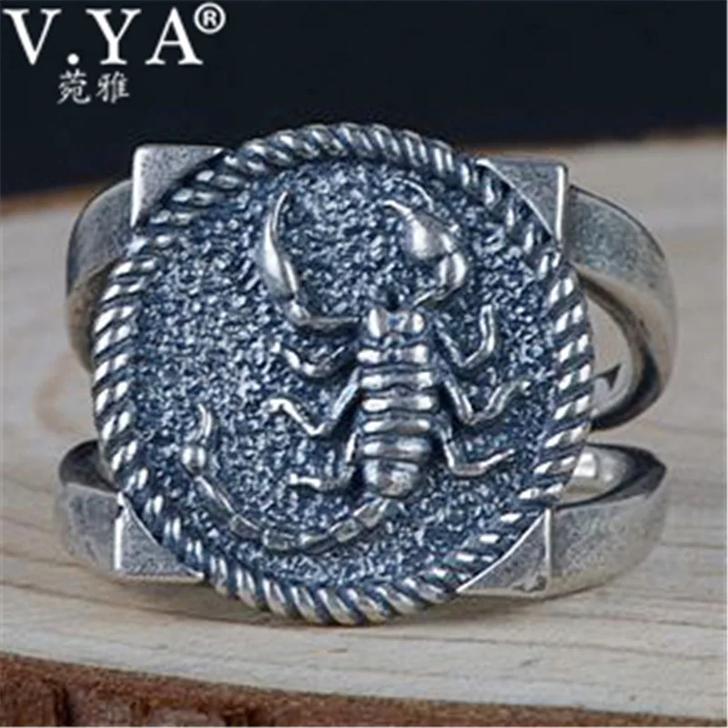 

V.YA Cool Animal Scorpion Rings for Men 925 Sterling Silver Rings Mens Adjustable Size Thai Silver Jewelry Gifts
