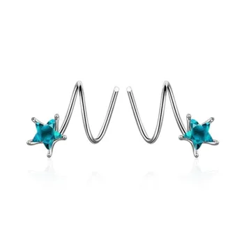 

Double Spring Personality Wave 925 Sterling Silver Jewelry Female Fresh Dark Blue Five Pointed Stars Crystal Earrings E461