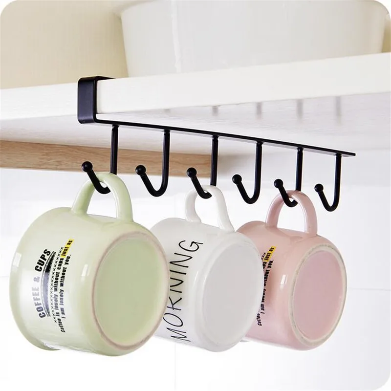Iron Bar Cup Hook Kitchen Storage Rack Cupboard Hanging Hook Shelf Dish