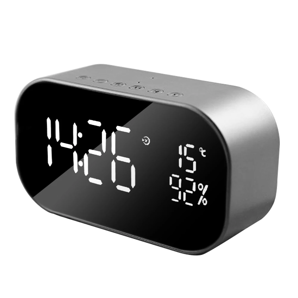 Digital Alarm Clock LED Alarm Clock FM Radio Wireless Bluetooth Speaker Support Aux TF Office Bedroom Home Snooze Display Time - Цвет: Gray