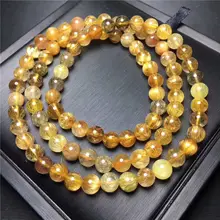 3 ряда натуральных волос кристалл кварца круглый Бусины Браслет AAA 7.3-6.8 мм