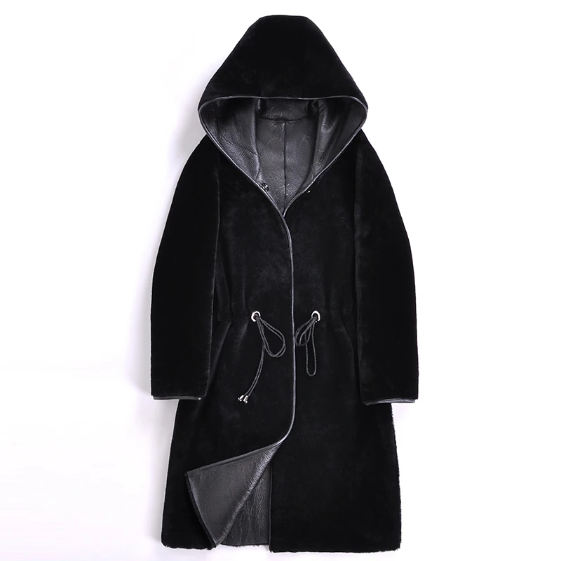 

2019 Luxury Women Fur Coat Real Natural Sheepskin With Hood Thick Warm Winter Jacket long Sleeve