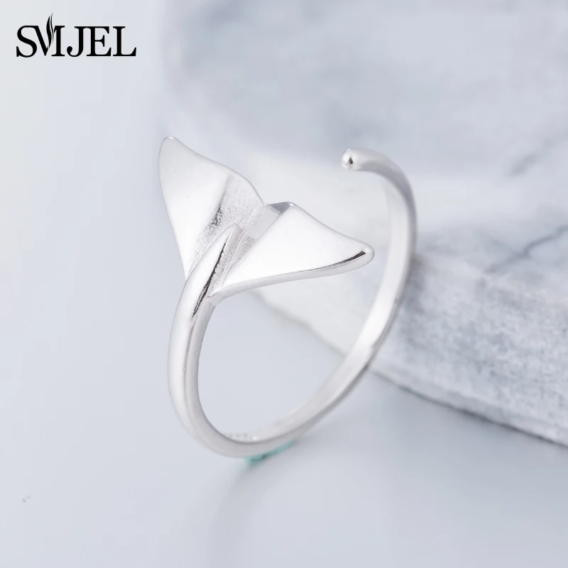 SMJEL Fashion Silver Jewelry Mermaid Tail Cuff Rings Anel Sea Whale Fish Tail Bague Rings Men Romantic sieraden Gifts Wholesale