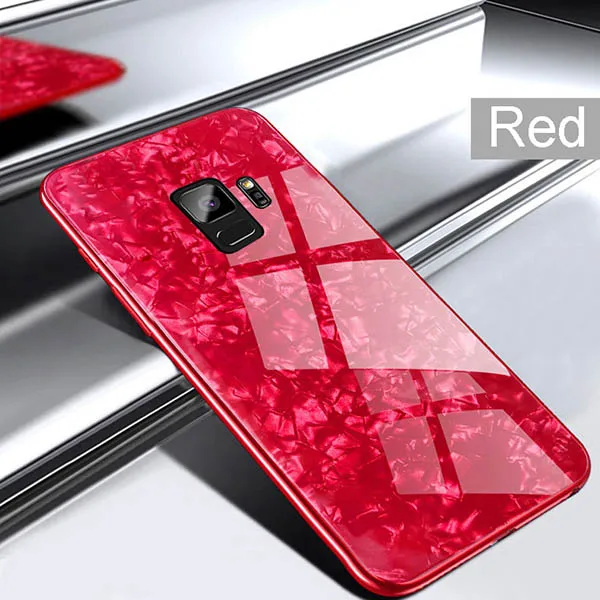 Мраморный футляр с камнями для samsung Galaxy S9 Plus, чехол, зеркальный, закаленное стекло, твердый чехол для samsung S10 Plus S10 E Lite Note 9 S8 - Цвет: Red