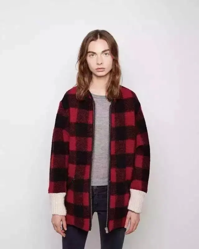 Mélanges 2015 vert Nervure Piste Feutre Épaule Chuté Automne Ardoisé Style Manchette Manteau Vérifier Gelicia rouge Femmes Col De Laine Mode ZqZpr1