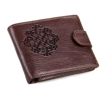 Vintage Short Style 100% Real Genuine Leather Men Wallets Natural Cowskin Male Purse Wallet Card Holder Carteira #VP-J8018