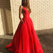Mbcullyd матовые атласные Длинные Выпускные вечерние платья с карманами Формальные линии вечернее платье Красный vestidos de fiesta