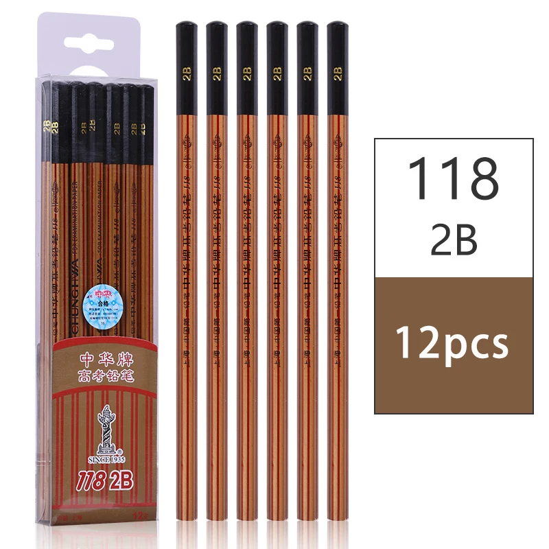 12 шт./упак. дерево-обсаженных карандаши шестигранной гладкой 2B карандаш для студента экспертизы Применение написание канцелярские