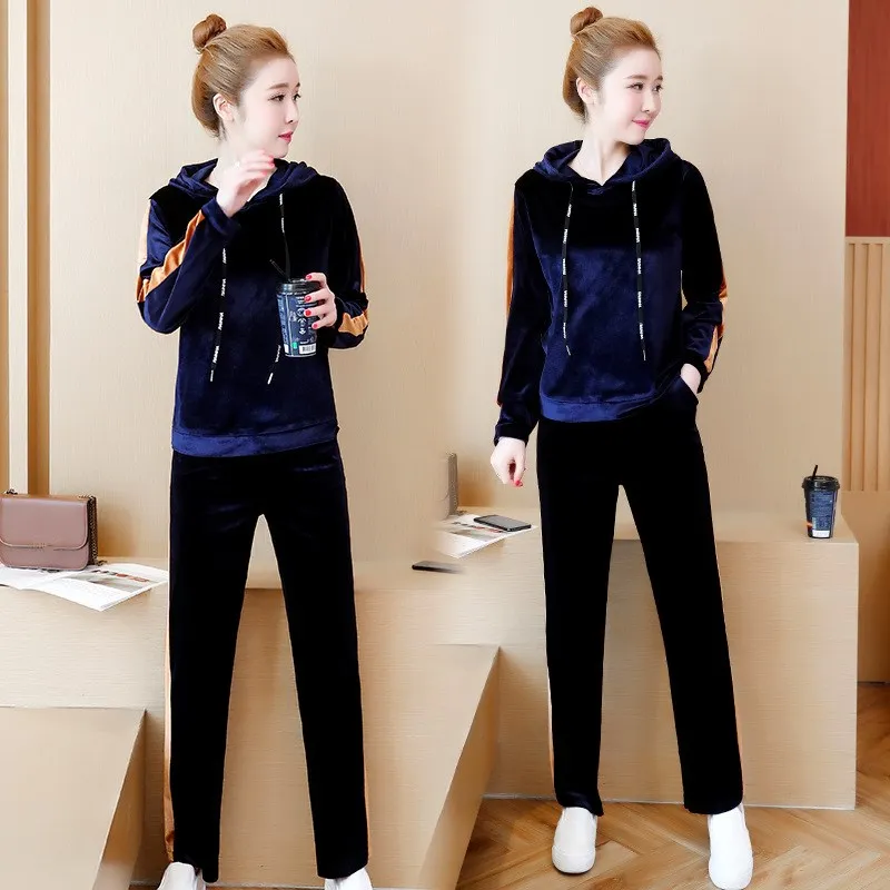 

Autumn Women Velvet Tracksuit Long Sleeve Hoodies Pant Velour Tracksuit for Women Women Costume Velvet Set