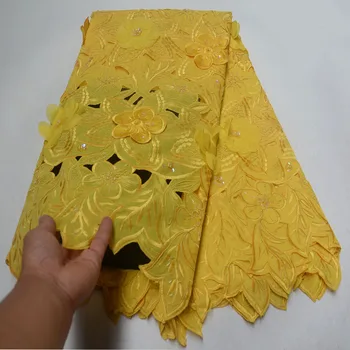 

High Quality African French Tulle Laces Fabric 5 yards With Sequins Yellow color Embroidered Nigerin Organza Lace Fabric XRT02