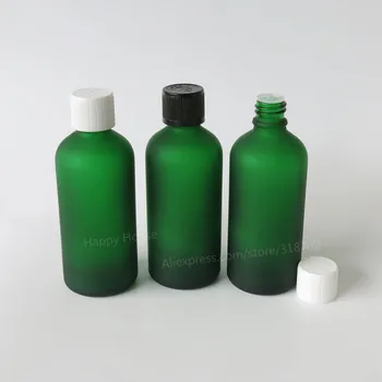 

360 x100ml Frosted Green Glass Essential Oil Container With Black White Plastic Childproof Cap