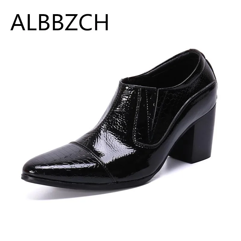 Height Increase Patent Leather Men Shoes High Heels Pointed Toe Wedding