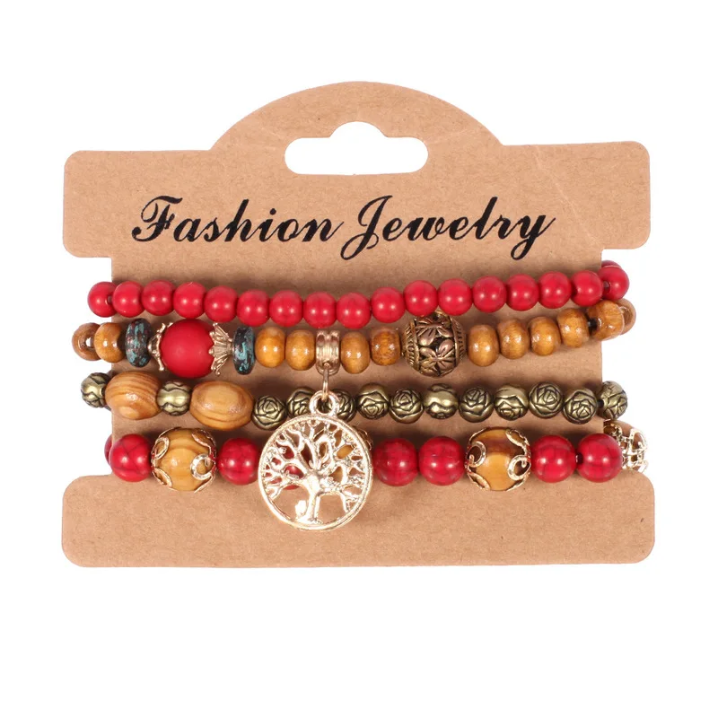

Charm Bracelet for Women 2019 Wood Wooden Beads Beaded Tree of Life Adjustable Elastic Line Handmade Bracelets Best Friend Gifts
