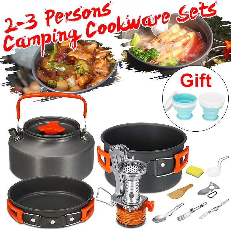

Portable Tableware Cooking Set Outdoor Camping Cookware Set Travel Tableware Cutlery Utensils Hiking Picnic Set For 2-3 People