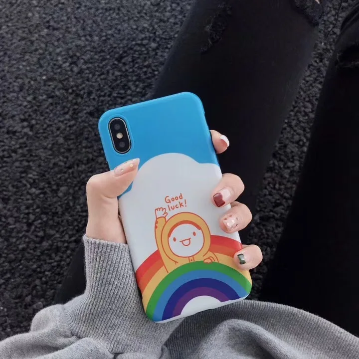 Luxury Brand IMD Soft Silicone Case for iPhone X cover XR 10 XS Max 7 Plus 8 6 6S Cute Lucky Day Rainbow Happy Boy Coque |