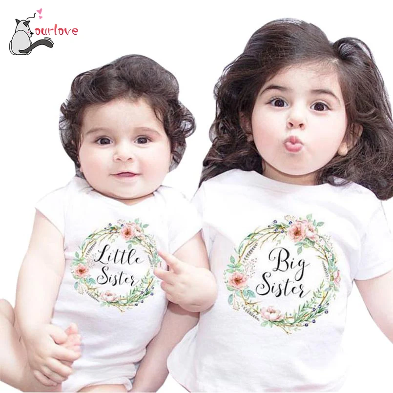 

baby girl clothes summer fashion cute Newborn Baby Girl Letter Floral Romper Jumpsuit Sister Outfits Clothes little sister twins