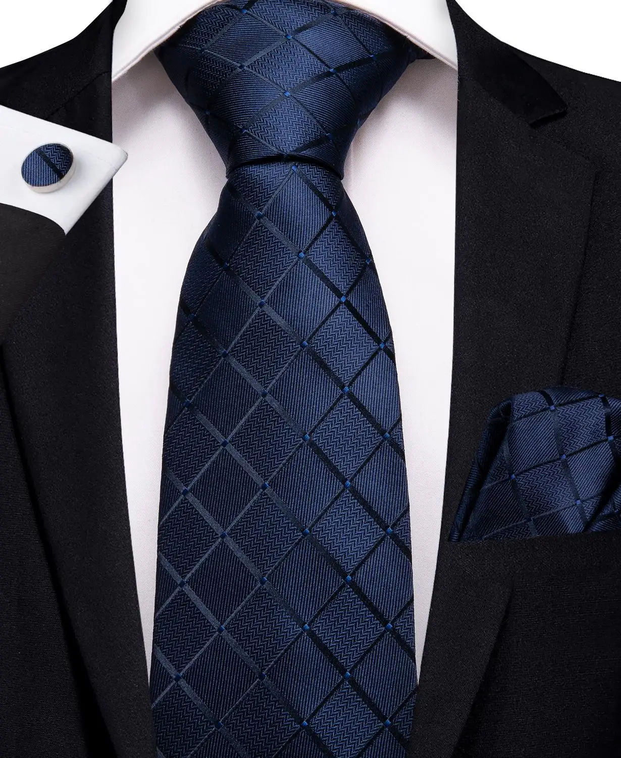 Темно синие галстуки в клетку DiBanGu шелковые из полиэстера набор галстуков на шею