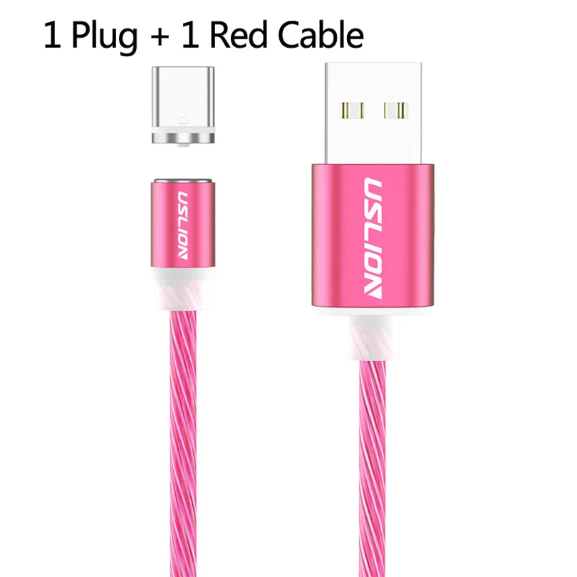 USLION светодиодный светящийся Магнитный кабель для быстрой зарядки Micro usb type C для iPhone XS X 8 samsung S10 Магнитный телефонный кабель - Цвет: Style 3 Red