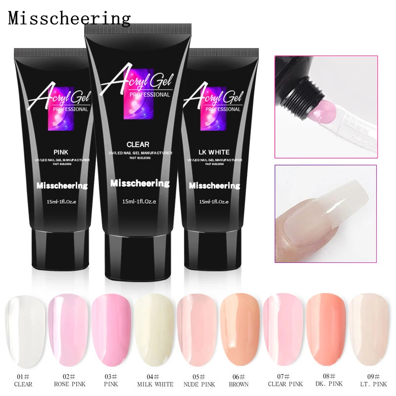 

New 15ml Nail Finger Extension Quick Building Crystal Poly Gel 9 colors Nail Art Tips Camouflage UV Gel Manicure Accessory Tools