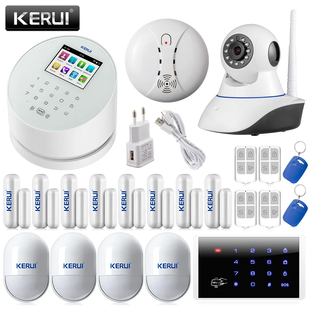 

DIY wifi ip camera APP remote control Wifi GSM PSTN line home security alarm system+RFID keypad+4 pir motion+8 door sensor