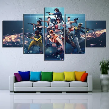 

5 Piece Shooting Game Free Fire Poster Picture Wall Paintings Garena Free Fire Video Games Poster Wall Sticker Canvas Paintings