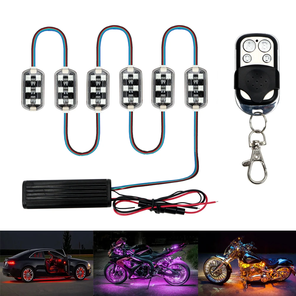 

12V 6x6 Auto Roof Light Kit LED Neon RGB Decorative Lamp + Remote Control for Car Motorcycle Harley Kawasaki Light Car-styling