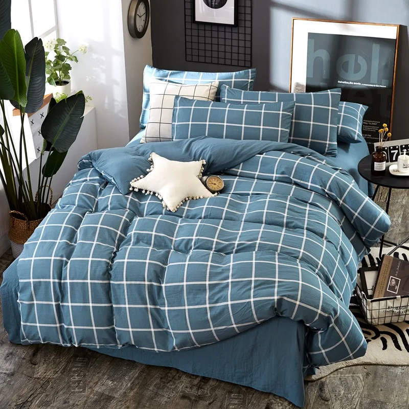 Bedding Set Red white gray pink blue lattice British style 4pcs/3pcs Duvet Cover Sets Soft Polyester Bed Linen Flat Bed Sheet