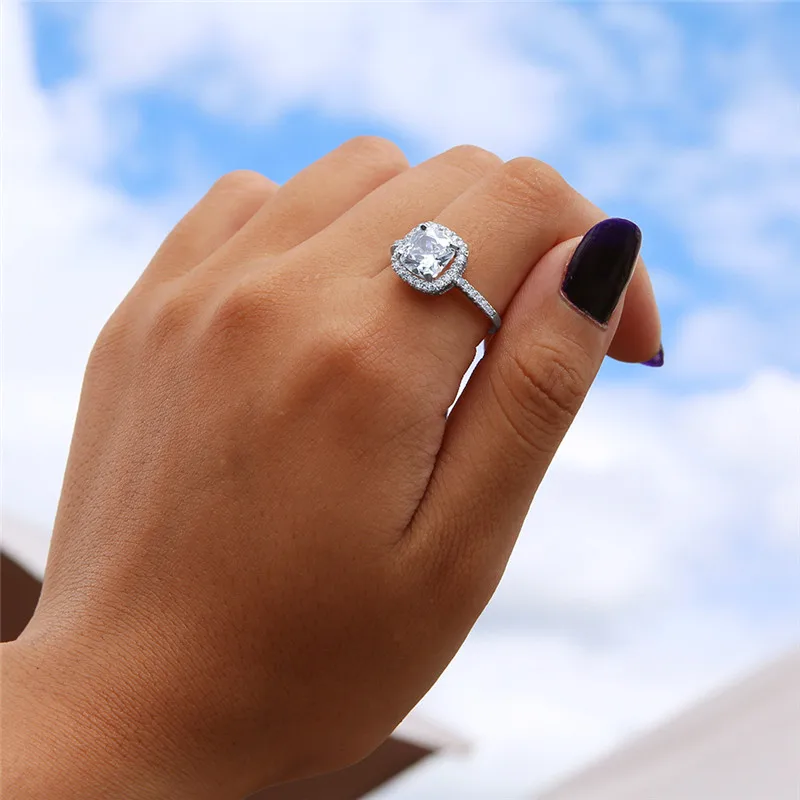 ZN 2018 Fashion Rings For Women Engagement Big Square Zircon Ring Women