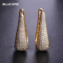 Blucome микро проложили циркониевые треугольные медные серьги-гвоздики золотого цвета для невесты женские ювелирные изделия для девушек мягкие шпильки для ушей Aretes Beat подарок