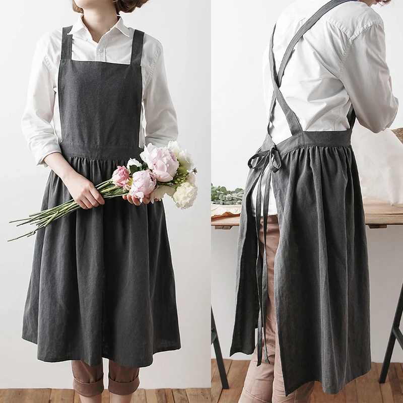 Japanese style retro cotton simple girls apron clean coffee shop
