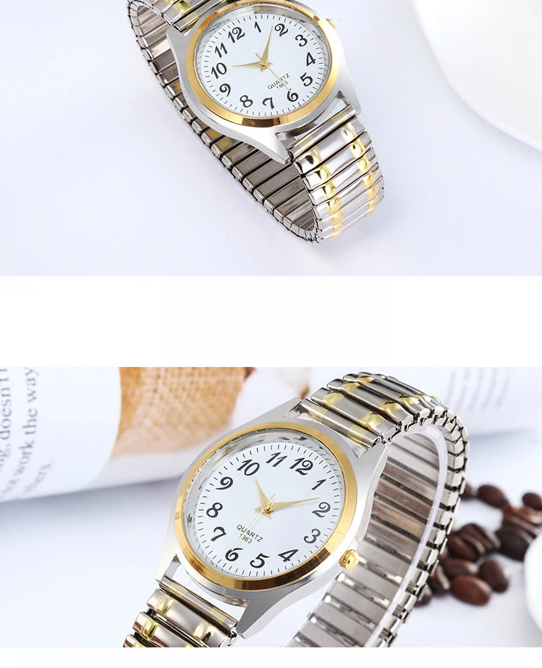 Модные бизнес для женщин мужчин эластичные золотые и серебряные кварцевые часы прилив любителей пара вечерние офис OL браслет часы подарок