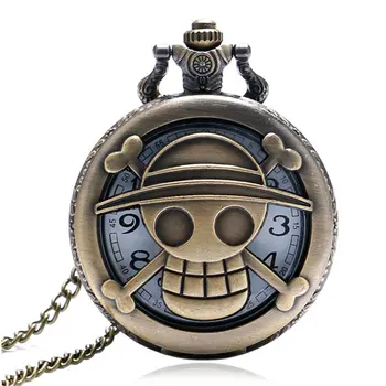

Hollow Bronze One Piece Theme Cospaly Animation Quartz Pocket Watch With Necklace Chain Best Gift To Kids
