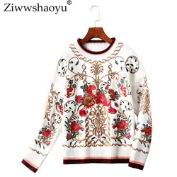 Ziwwshaoyu Европа и Америка 2018 осень и зима новый sweate Винтаж o-образным вырезом вышивка свободный свитер