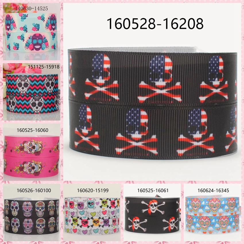

10yards -different sizes -lively cartoon skull pattern ribbon printed Grosgrain ribbon