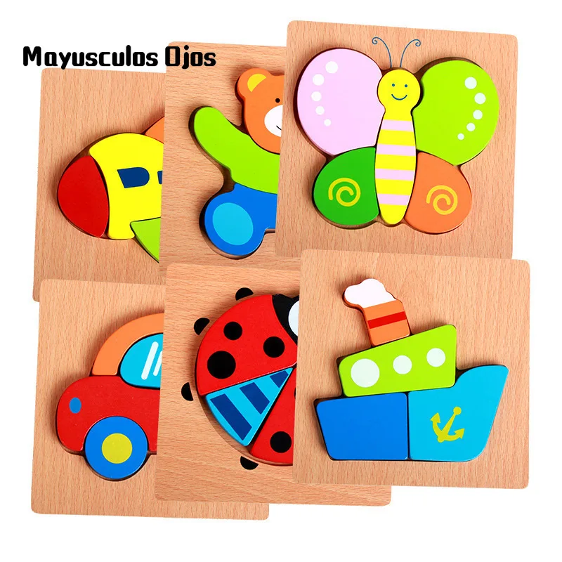 

ZH 1PC Wooden New Cartoon Three-dimensional Puzzle Children's Vehicles Animal Cognitive Puzzle Educational Toys