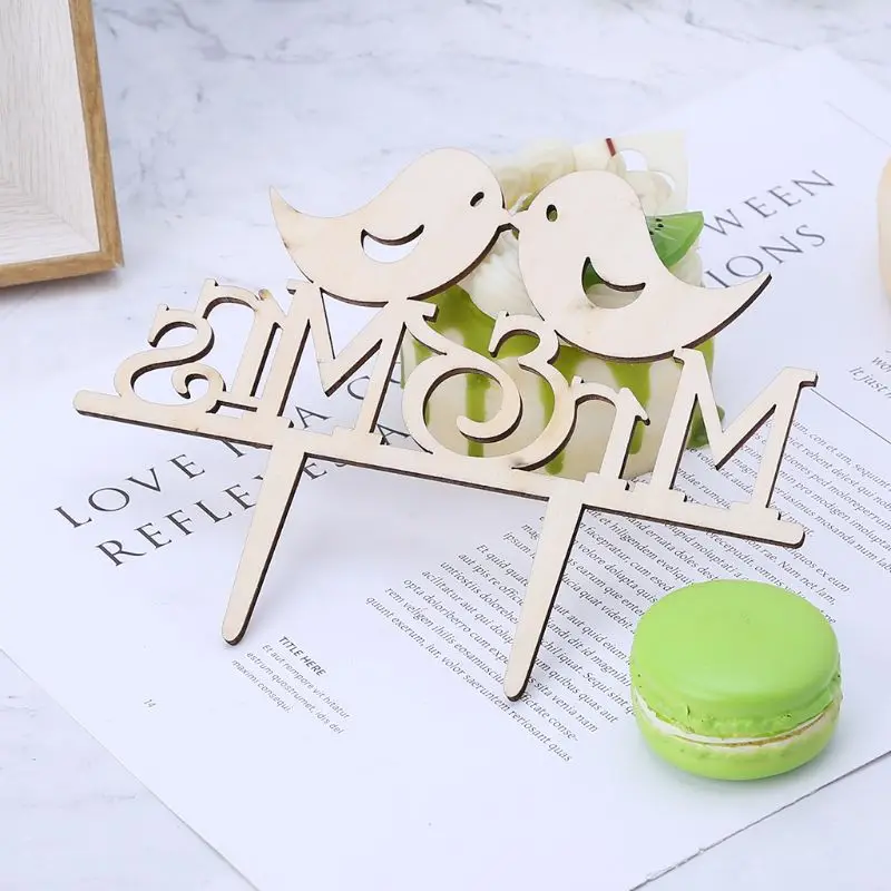 Mr& Mrs Love Bird Романтический Деревянный для торта Топпер Жених невесты Свадебные сувениры Топ украшение из букв