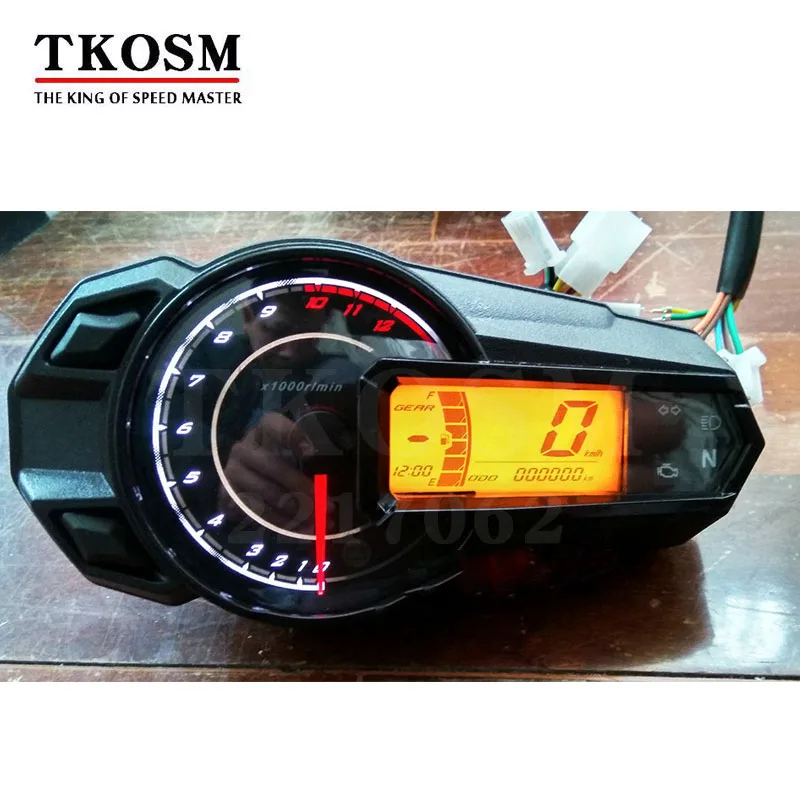 

TKOSM 2018 New LED Backlight Motorcycle Speedometer Odometer Tachometer Kmh MUniversal Motorcycle Speedometer Sensor 12000RPH