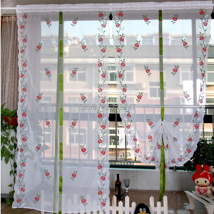 Vezon Elegant Embroidery Rose Voil Ballon Curtain Finished Floral