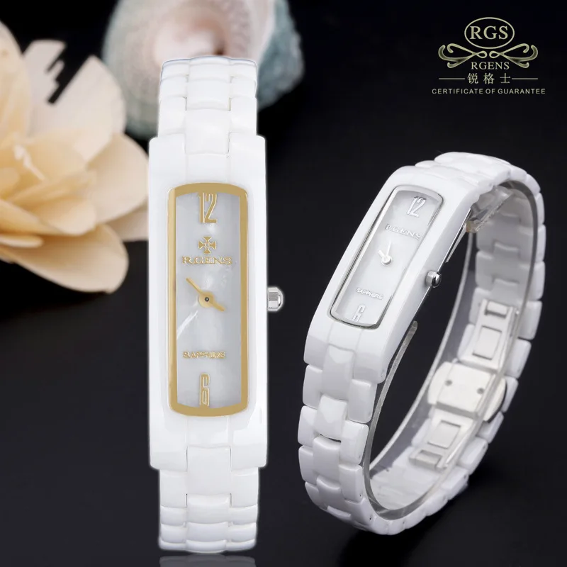 Модные женские часы кварцевые Прямоугольные Белые Черные Керамические женские наручные часы повседневные водонепроницаемые золотые серебряные женские часы