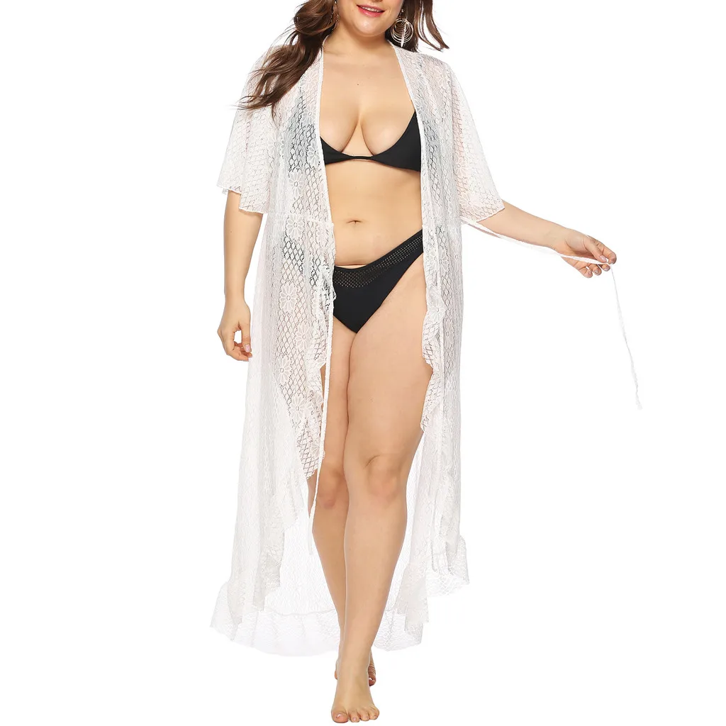 Large Lace Solid Black Beach Tops Beach Dress Cardigan Tassel Beach Cover Up BreathableTops Design Loose Ladies Shirts M22