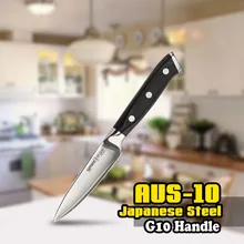 SS-0010 Paring Knife 3 Layers AUS-10 Japanese Stainless Steel 3.5 Inch (87mm) G10 Handle Chef Kitchen Black