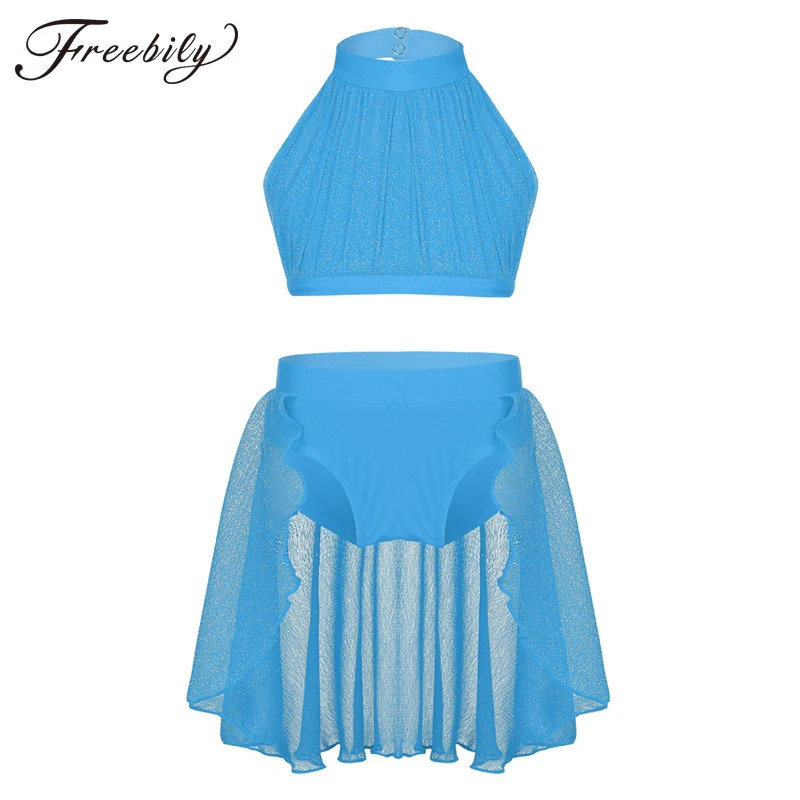 

Backless Girls Ballet Tutu Dance Wear Kids Crop Top Shorts Skirt Set Ballerina Stage Contemporary Lyrical Dance Costumes