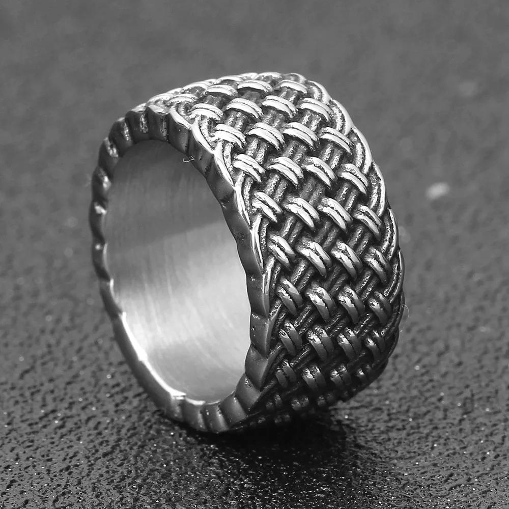 Fashion Gothic Weave Ring Punk Style Stainless Steel Jewelry 11mm Wide Mens Ring Dropshipping