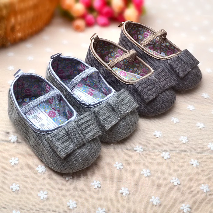 Handmade Baby Shoes With Bow Infants Crochet Knit Baby Moccasins Mary