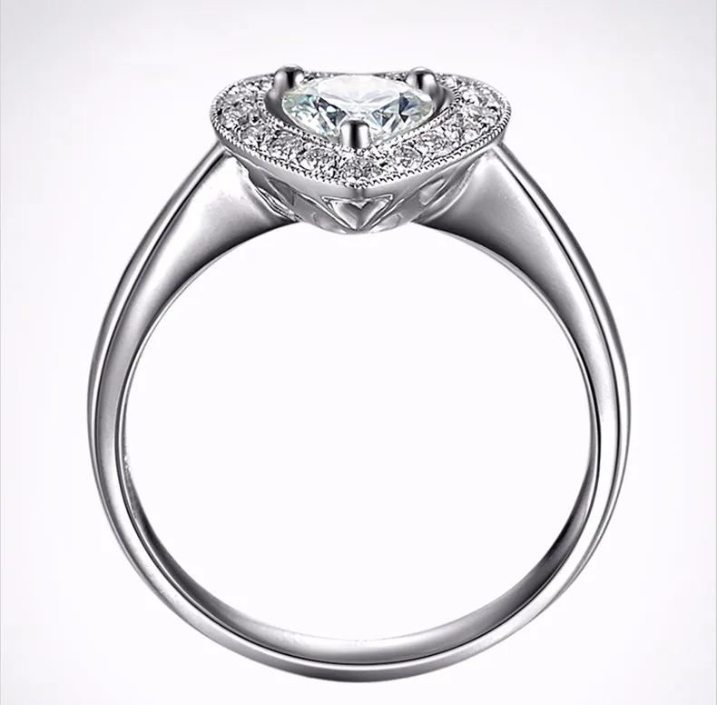 JEWELLWANG Moissanites кольцо Делюкс 0.5ct сертифицированных FG/vvs1 Обручение кольца для Для женщин сердце алмаз сбоку камень