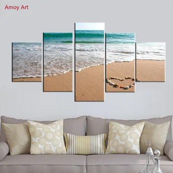 

5 Panels Love Sea Sand Beach Landscape Wall Pictures for Living Room Photo on Canvas Prints Wall Art for Bedroom Canvas Painting