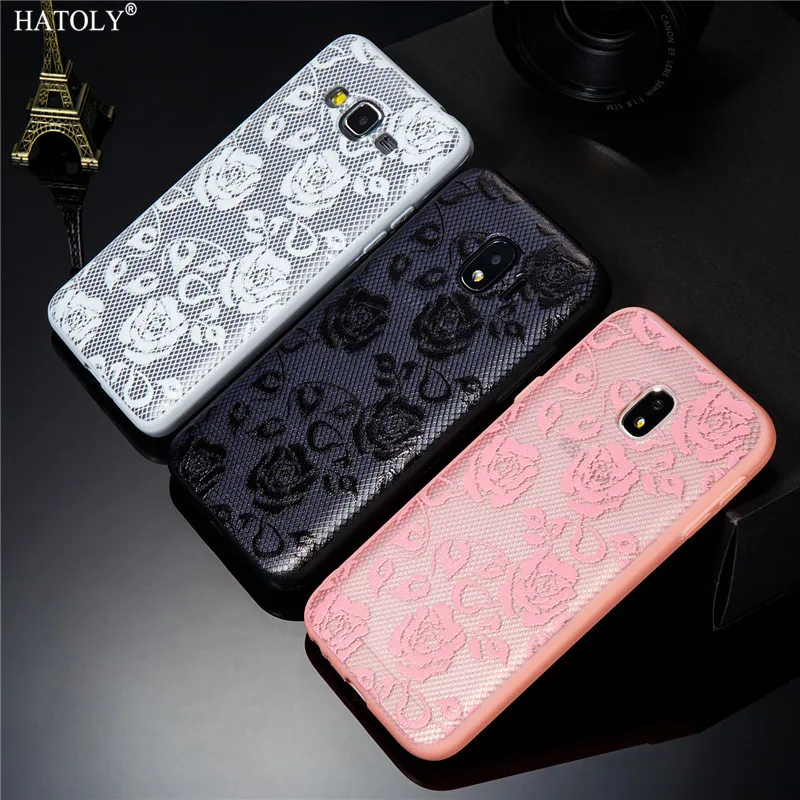 For Samsung Galaxy J3 2017 Case Lace Silicone Phone Back Cover J330 Clear Relief Flower |