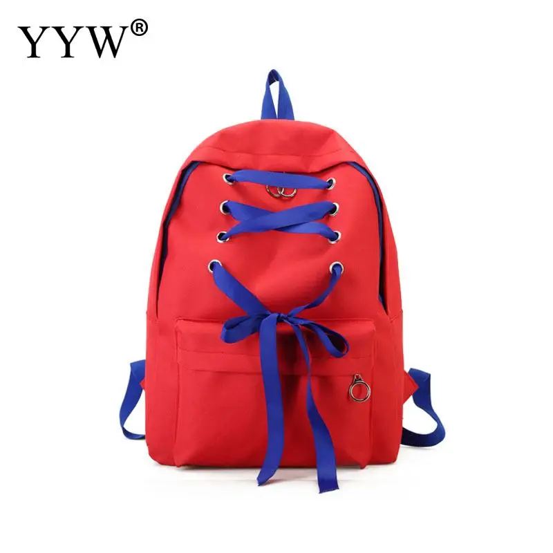 

YYW Ribbons Knapsack for Teenage Girls Casual Canvas Backpack Korean Student Mini Backpack women Large Travel Simple School Bags