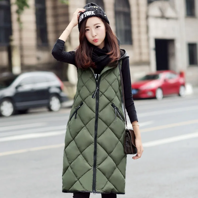 

Women Autumn Vest Waistcoat Plus Size Womens Long Vest Sleeveless Jacket With Hooded Cotton Warm Vest Female