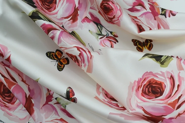 Новинка, розовая бабочка, цифровая живопись, стрейч, атласная ткань для платья, рубашки, tissu au metre, пэчворк, telas tecido, сделай сам